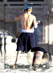 Justin Bieber Sports New Jesus Tattoo On Back Of Leg During Beach Trip With Dad